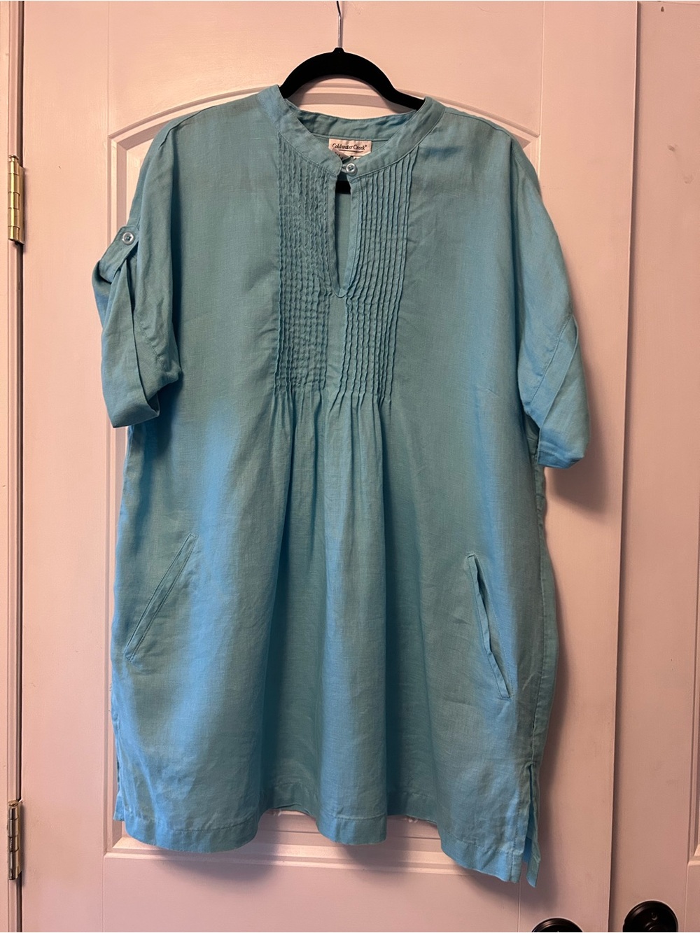 Coldwater Creek Aqua Pintuck Button-Neck Tunic